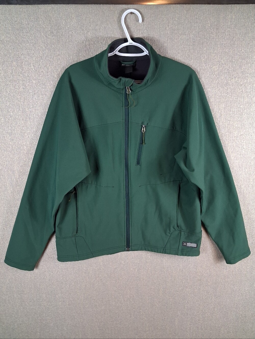 REI Co-op Softshell Jacket Mens L Forest Green Full Zip Hiking Outdoor Commuting